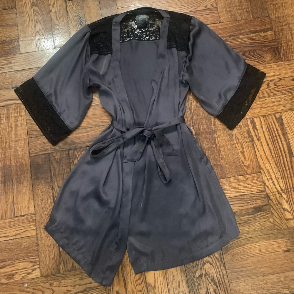 Grey Satin Robe with Black lace